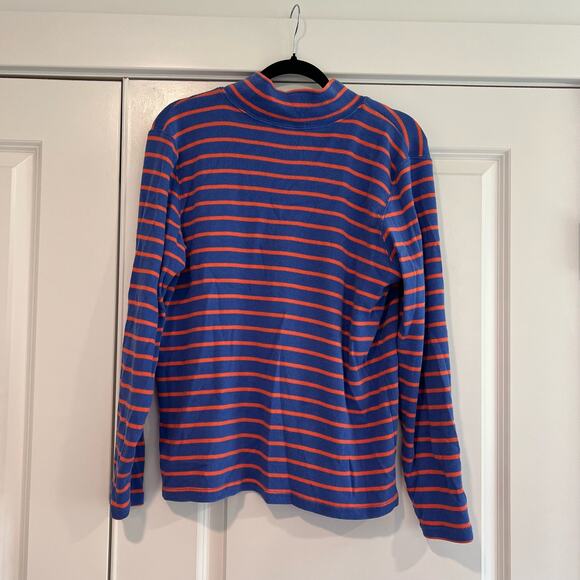 LL Bean Women's Quarter Zip Pullover Sweater Blue with Orange Stripes Size XL - Picture 5 of 8